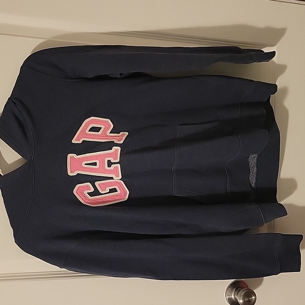 Gap Hoodie Large Blue with White & Pink Letters